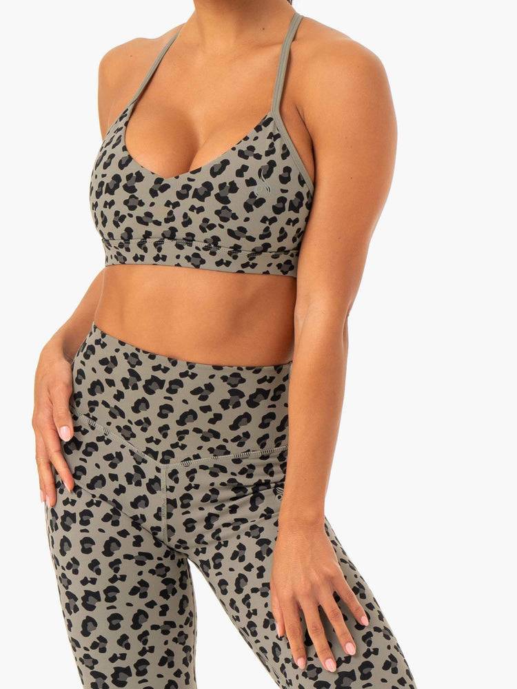 Ryderwear Women Sports Bra Hybrid Women's Sports Bra Khaki Leopard | CA1711BC