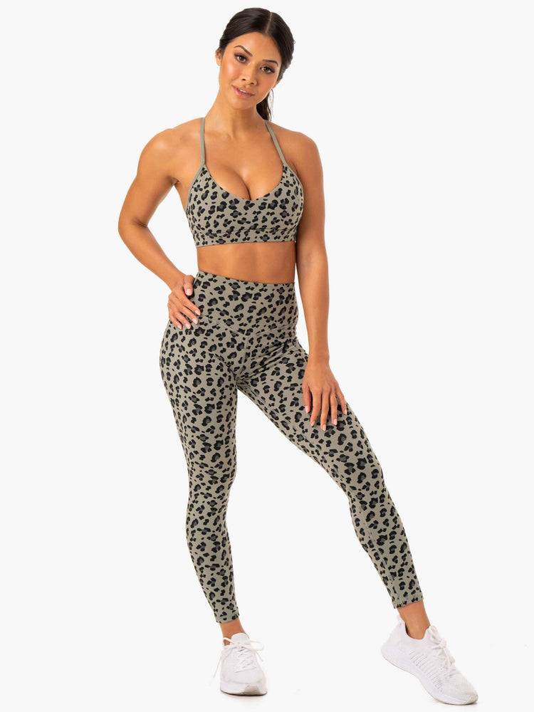 Ryderwear Women Sports Bra Hybrid Women's Sports Bra Khaki Leopard | CA1711BC