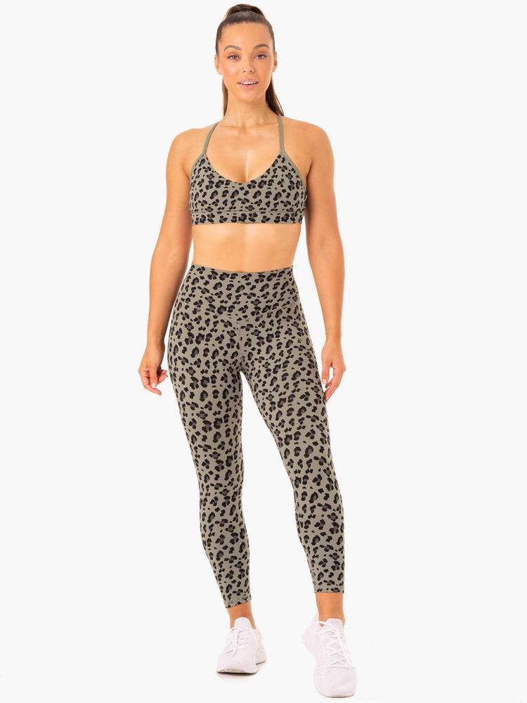 Ryderwear Women Sports Bra Hybrid Women's Sports Bra Khaki Leopard | CA1711BC