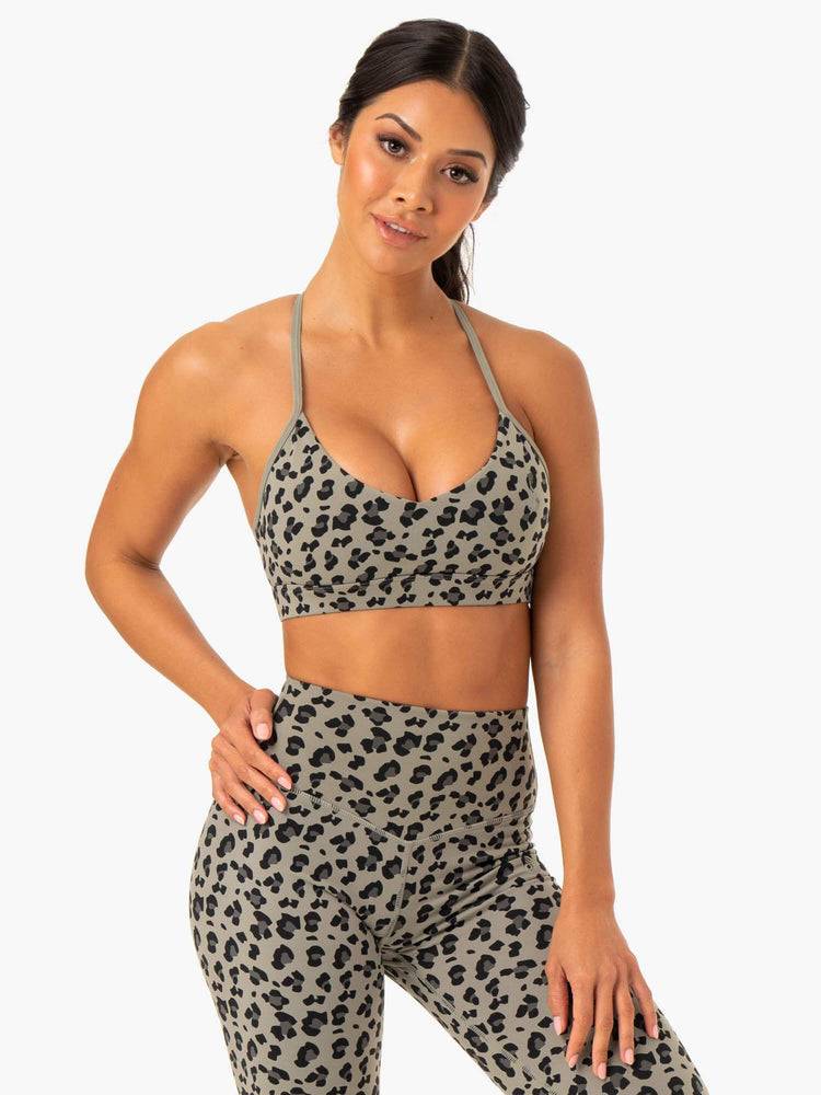 Ryderwear Women Sports Bra Hybrid Women\'s Sports Bra Khaki Leopard | CA1711BC