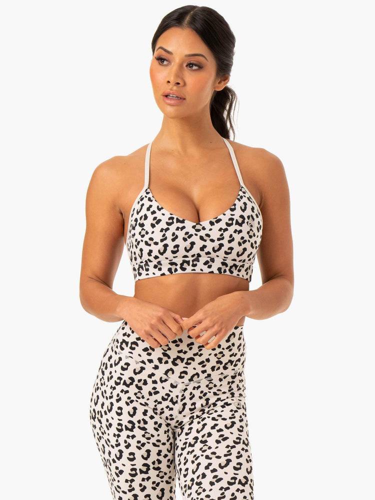 Ryderwear Women Sports Bra Hybrid Women\'s Sports Bra Ivory Leopard | CA1748OR