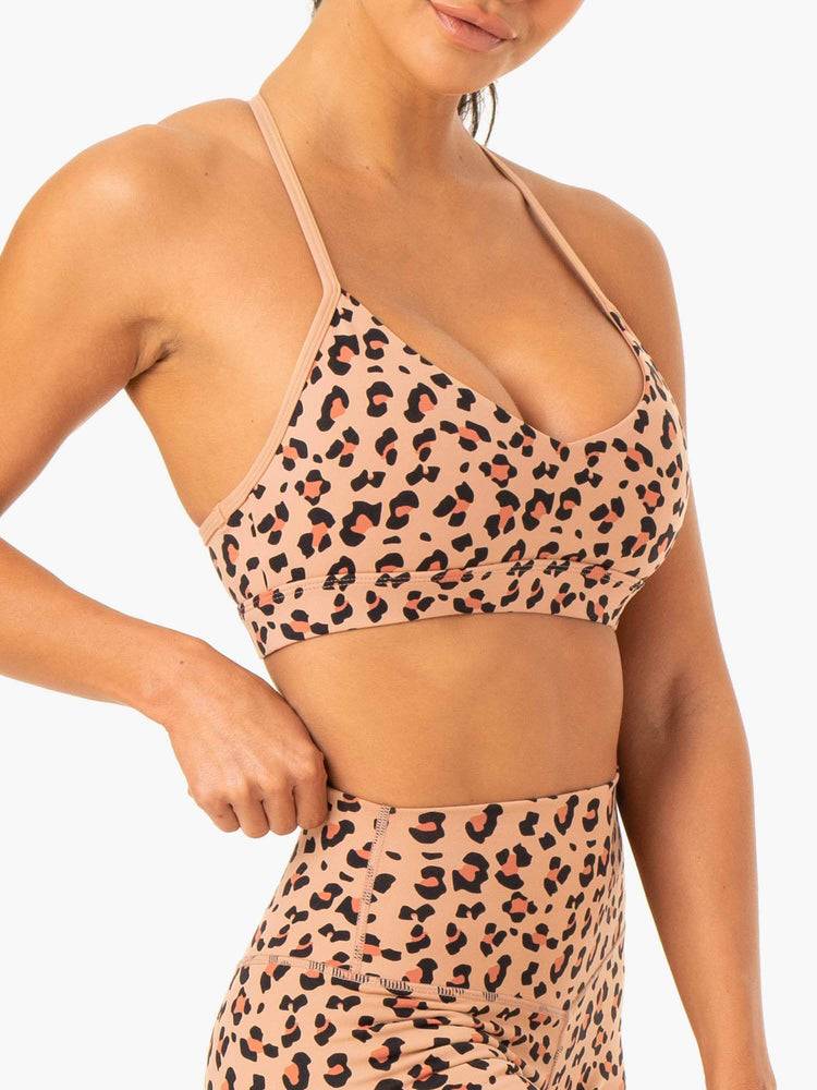 Ryderwear Women Sports Bra Hybrid Women's Sports Bra Tan Leopard | CA1767WY