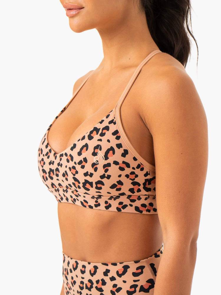 Ryderwear Women Sports Bra Hybrid Women's Sports Bra Tan Leopard | CA1767WY