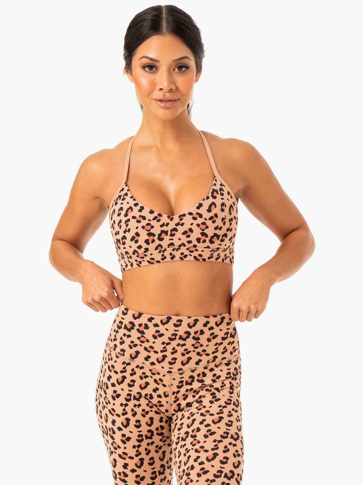 Ryderwear Women Sports Bra Hybrid Women\'s Sports Bra Tan Leopard | CA1767WY