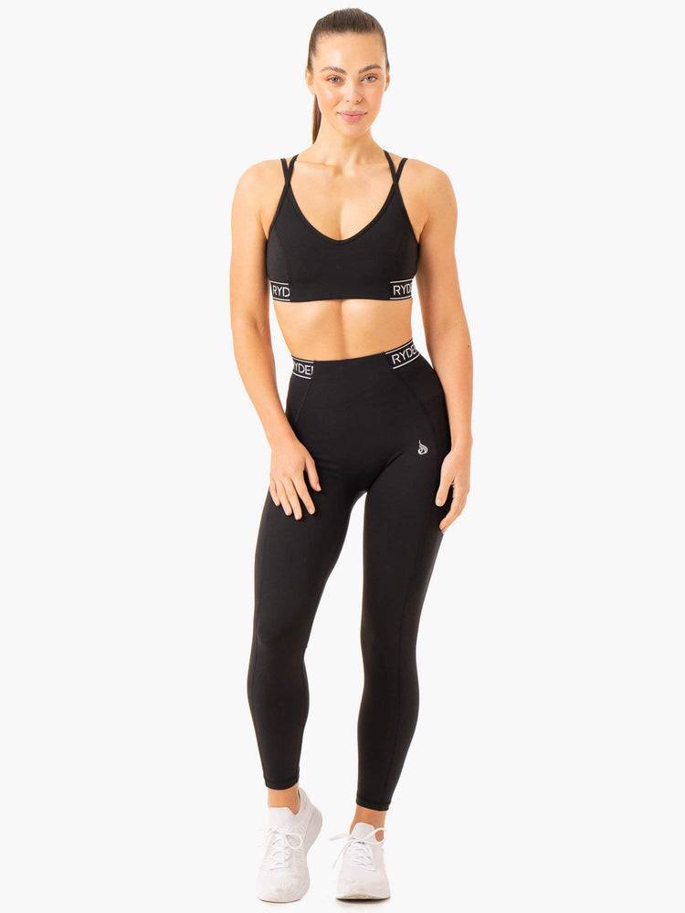 Ryderwear Women Sports Bra Level Up V-Neck Women's Sports Bra Black | CA1822TV