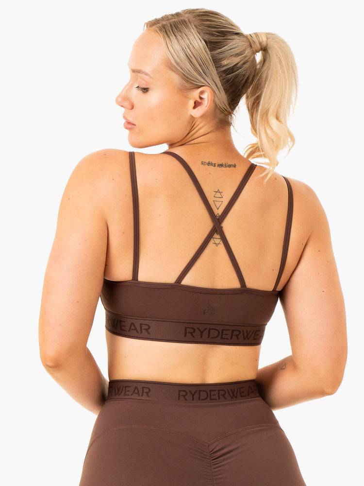 Ryderwear Women Sports Bra Level Up V-Neck Women's Sports Bra Chocolate | CA1825IS