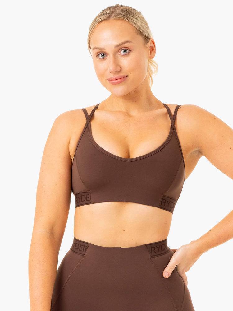 Ryderwear Women Sports Bra Level Up V-Neck Women\'s Sports Bra Chocolate | CA1825IS