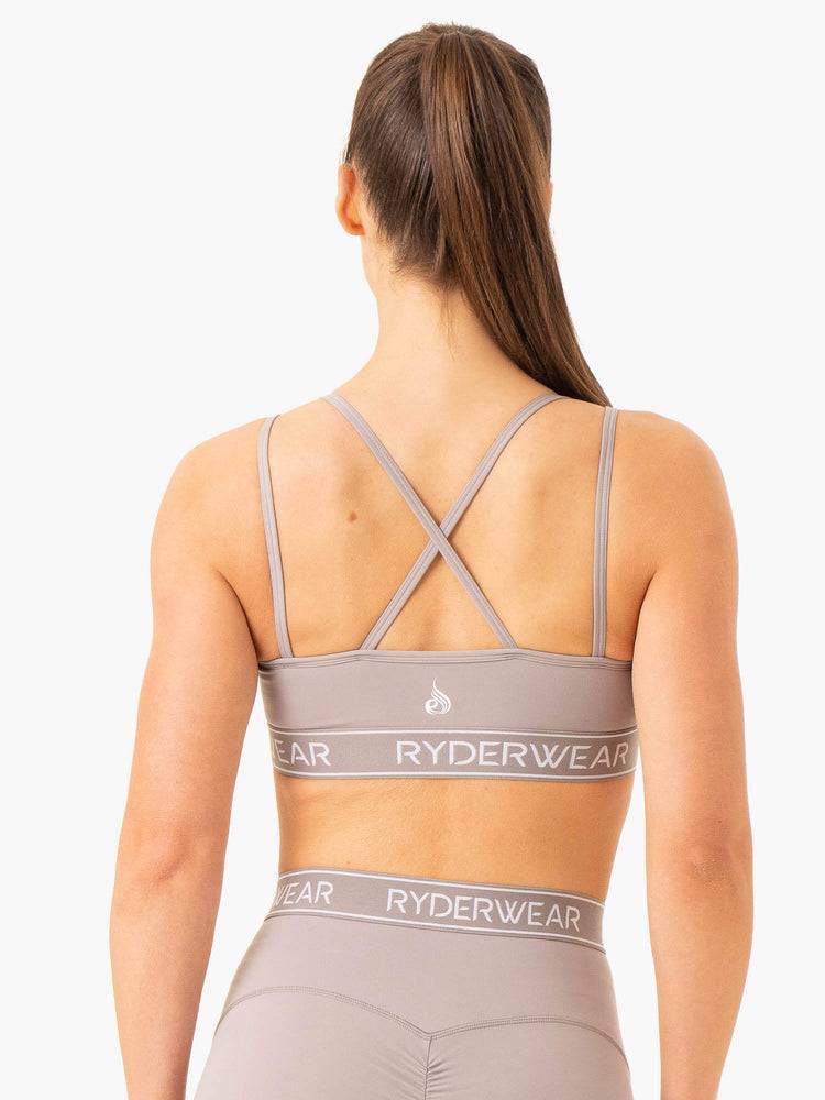 Ryderwear Women Sports Bra Level Up V-Neck Women's Sports Bra Steel Grey | CA1851IS