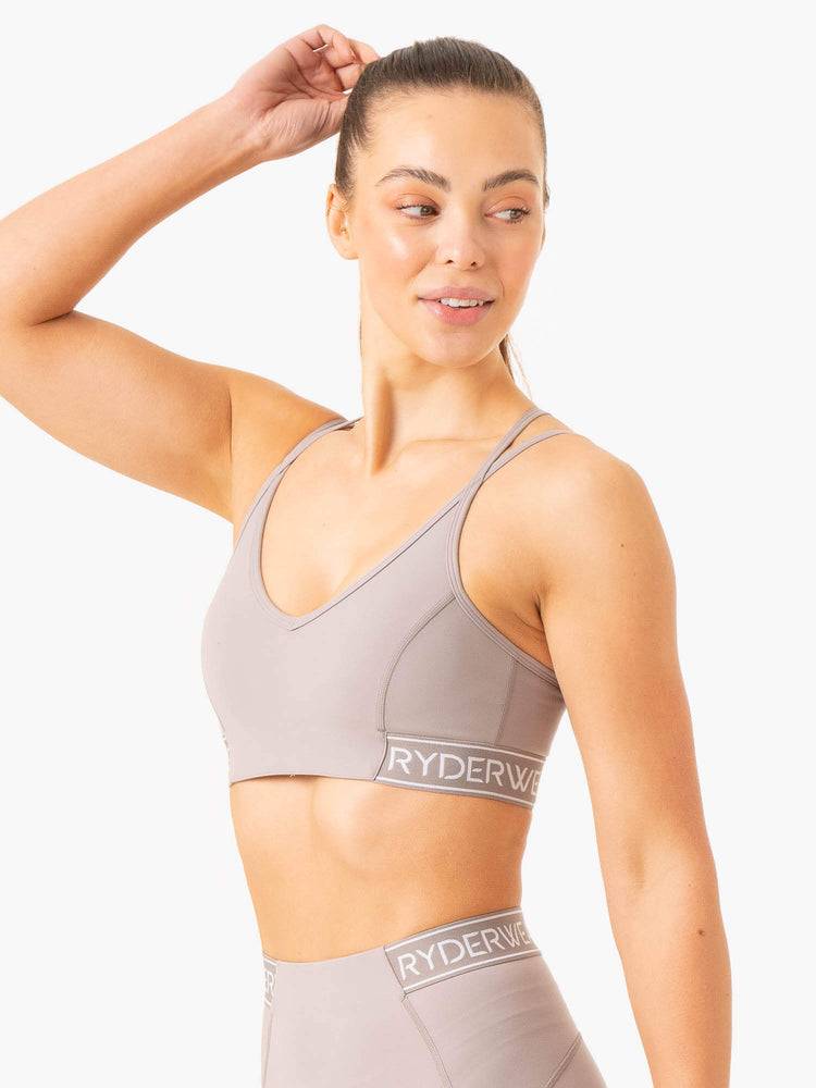 Ryderwear Women Sports Bra Level Up V-Neck Women's Sports Bra Steel Grey | CA1851IS