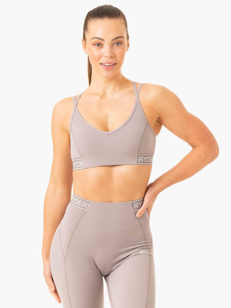 Ryderwear Women Sports Bra Level Up V-Neck Women\'s Sports Bra Steel Grey | CA1851IS