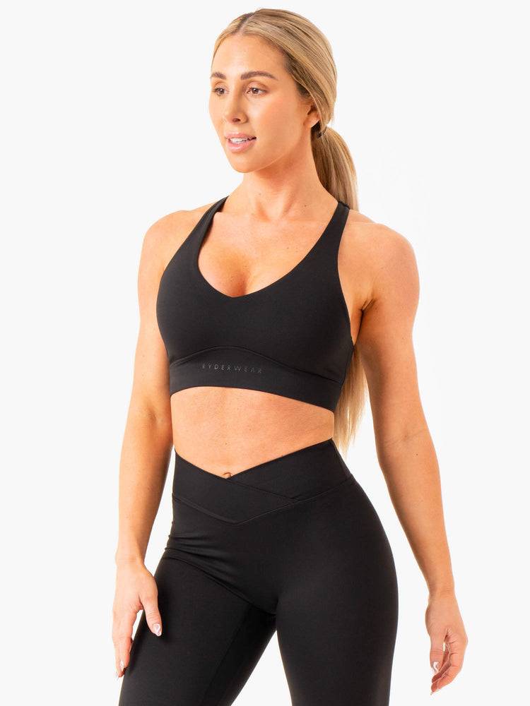 Ryderwear Women Sports Bra NKD Cross Over Women's Sports Bra Black | CA1809KI