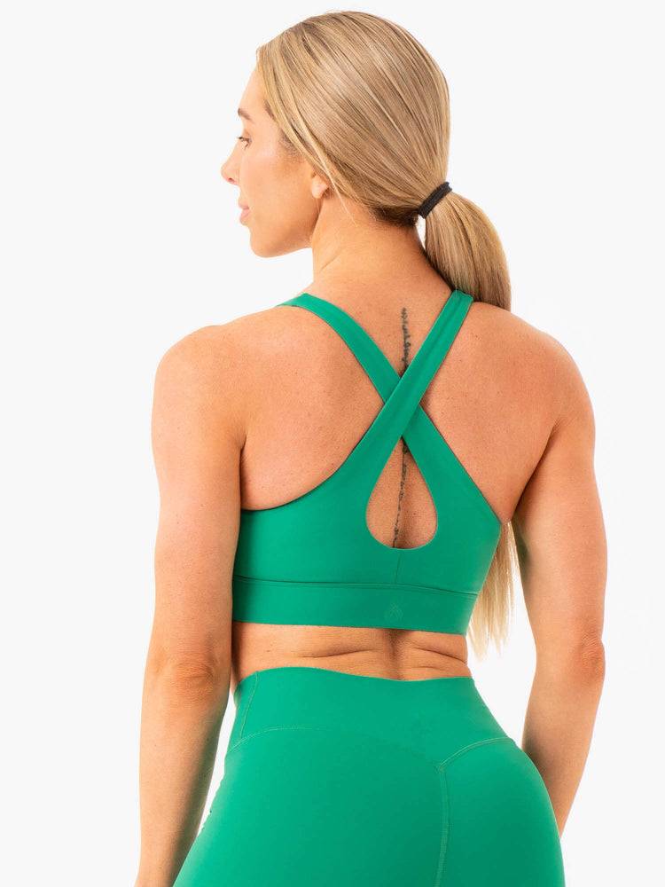 Ryderwear Women Sports Bra NKD Cross Over Women's Sports Bra Green | CA1866VD