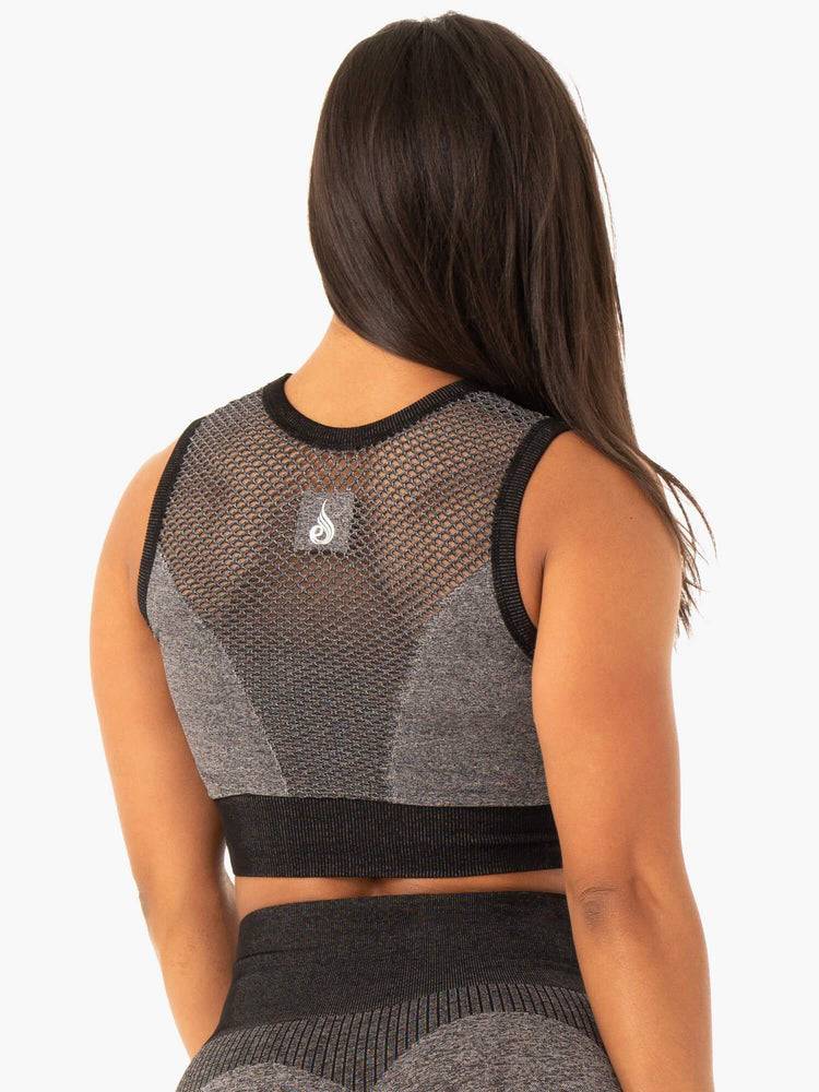 Ryderwear Women Sports Bra Oasis Seamless Crop Top Women's Sports Bra Black Marl | CA1750AP