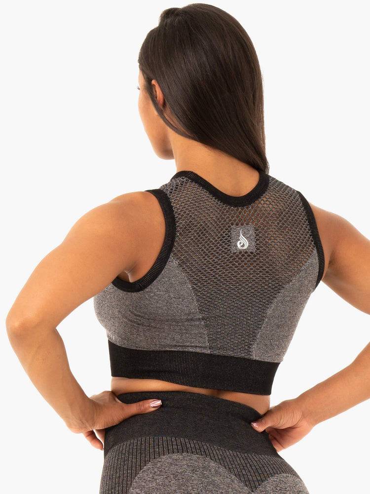 Ryderwear Women Sports Bra Oasis Seamless Crop Top Women's Sports Bra Black Marl | CA1750AP