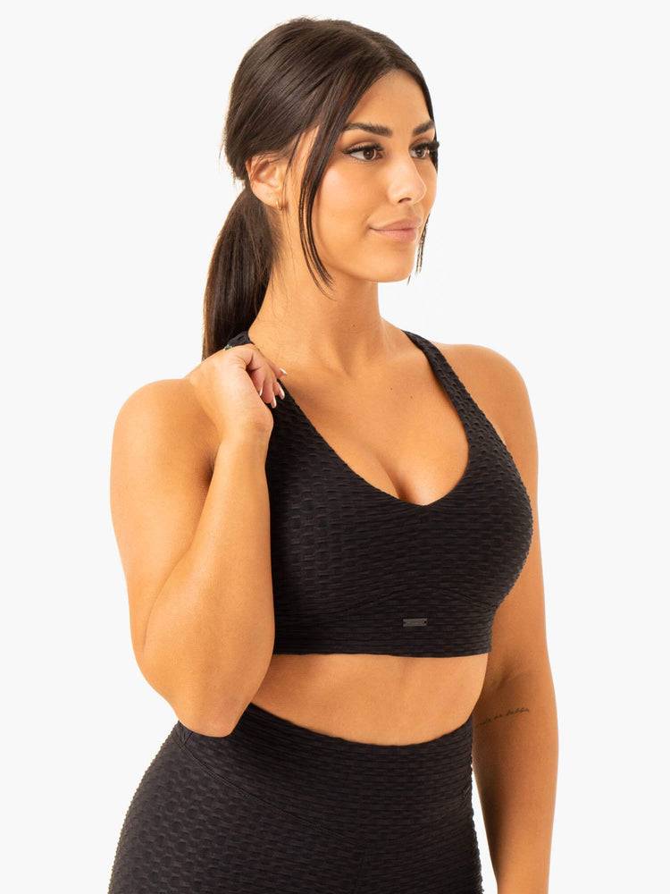 Ryderwear Women Sports Bra Optic V-Neck Women's Sports Bra Black | CA1870QZ