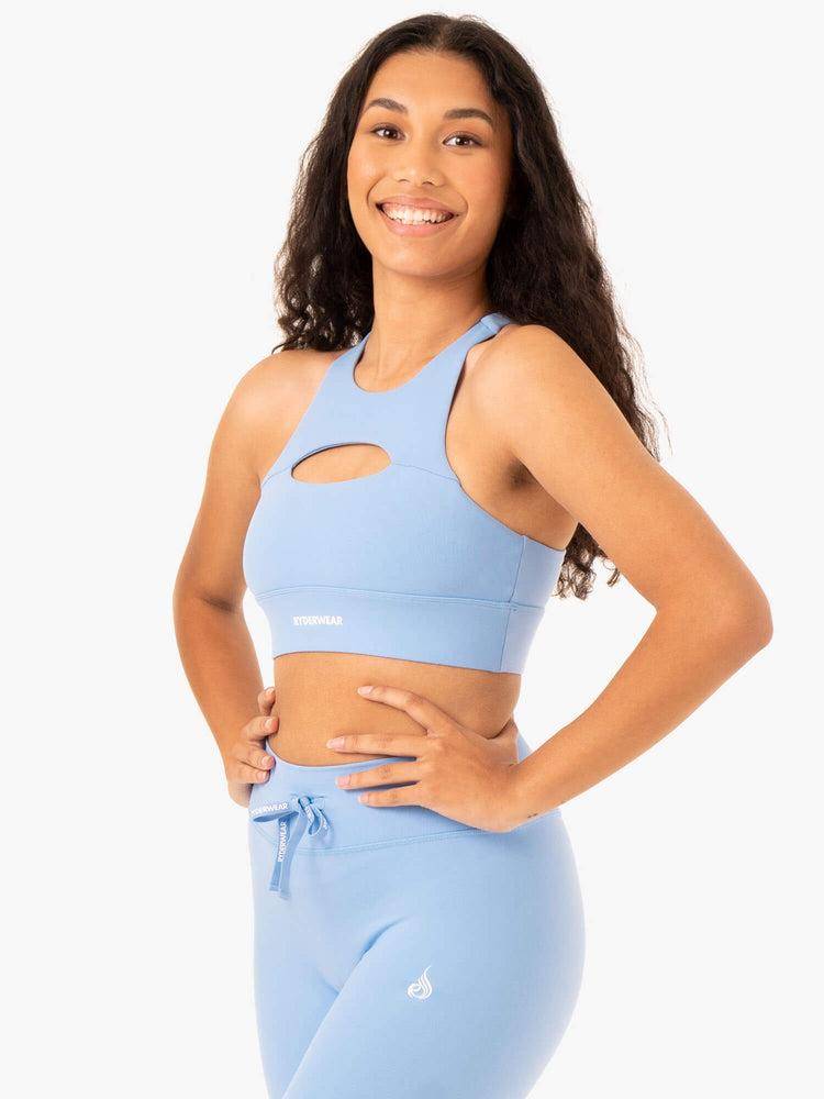 Ryderwear Women Sports Bra Replay Cut Out Women's Sports Bra Sky Blue | CA1840VD