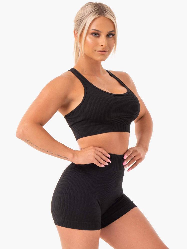 Ryderwear Women Sports Bra Rib Seamless Women's Sports Bra Black | CA1643IS