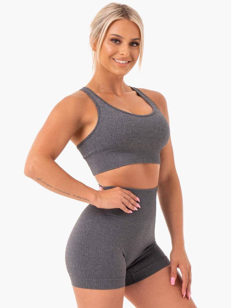 Ryderwear Women Sports Bra Rib Seamless Women's Sports Bra Charcoal Marl | CA1672AP