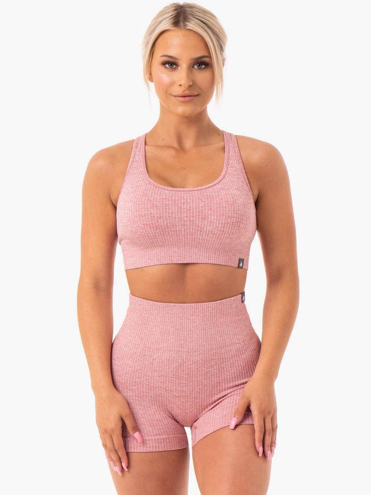 Ryderwear Women Sports Bra Rib Seamless Women's Sports Bra Blush Marl | CA1714QZ