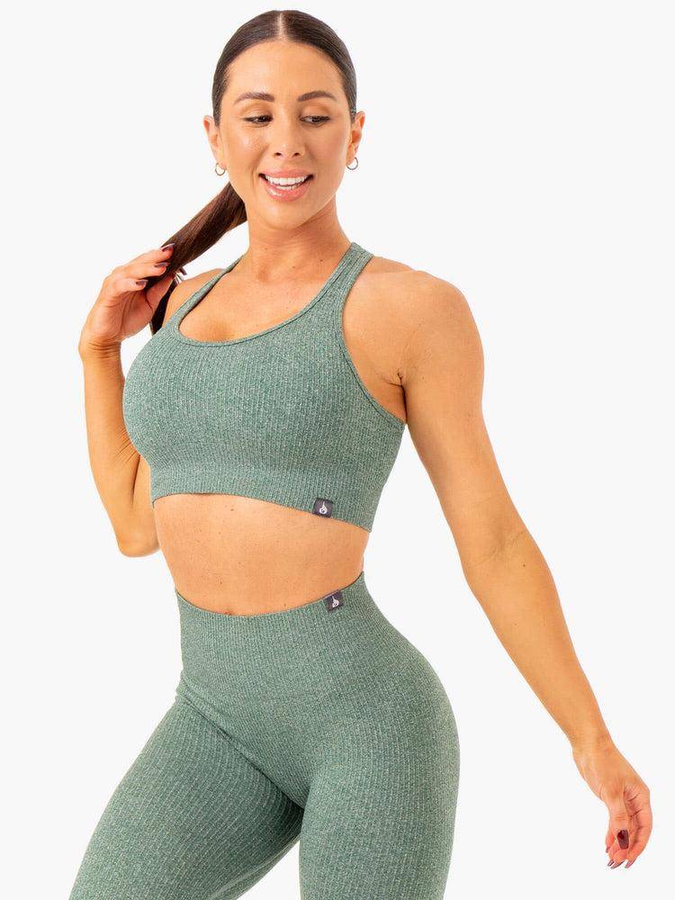 Ryderwear Women Sports Bra Rib Seamless Women's Sports Bra Green Marl | CA1721IS