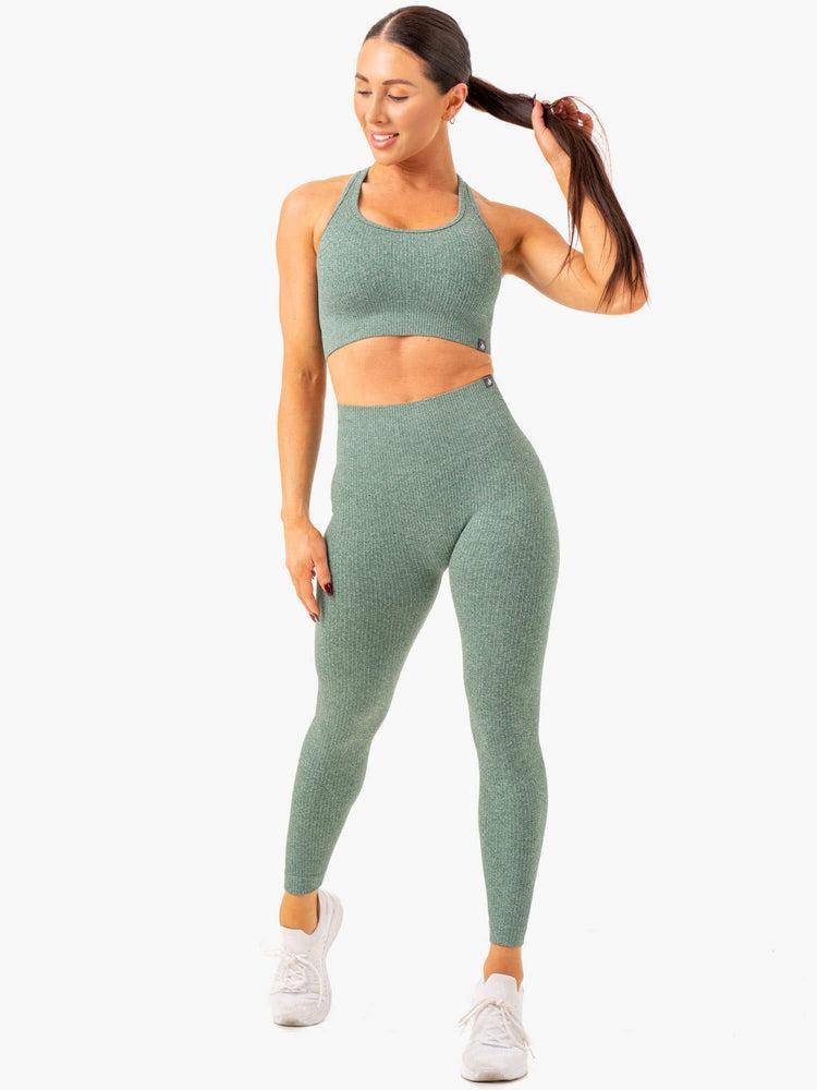 Ryderwear Women Sports Bra Rib Seamless Women's Sports Bra Green Marl | CA1721IS