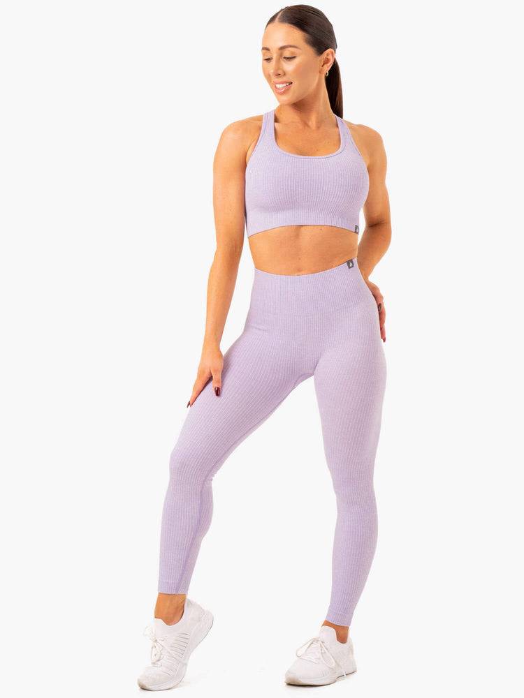 Ryderwear Women Sports Bra Rib Seamless Women's Sports Bra Lavender Marl | CA1752DN