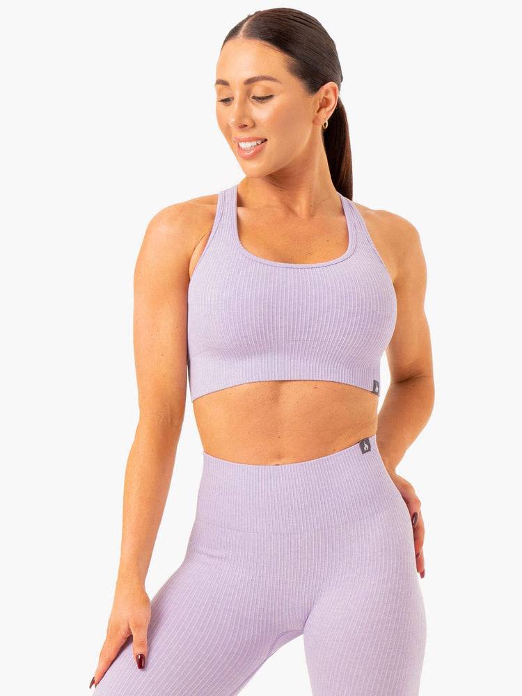 Ryderwear Women Sports Bra Rib Seamless Women\'s Sports Bra Lavender Marl | CA1752DN