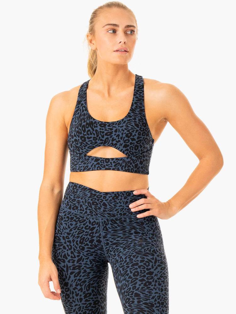 Ryderwear Women Sports Bra Rotation Women's Sports Bra Navy Leopard | CA1765MA