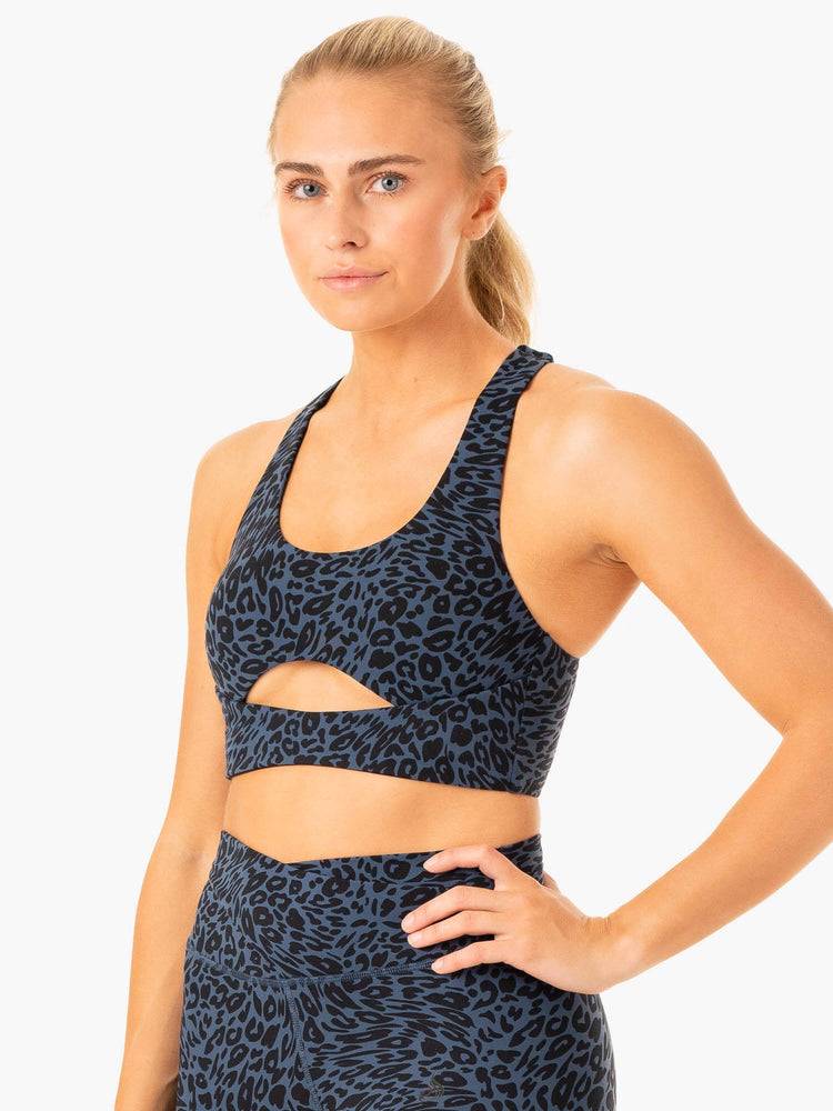 Ryderwear Women Sports Bra Rotation Women's Sports Bra Navy Leopard | CA1765MA