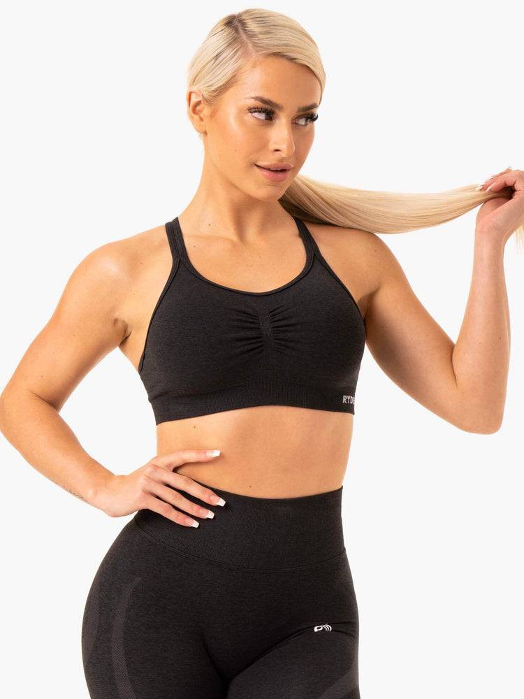 Ryderwear Women Sports Bra Sculpt Seamless Women's Sports Bra Black Marl | CA1680LH