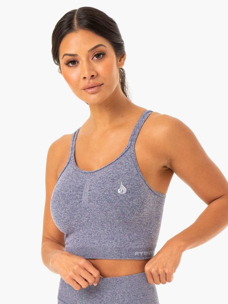 Ryderwear Women Sports Bra Sculpt Seamless Tank Women's Sports Bra Navy Marl | CA1747IS