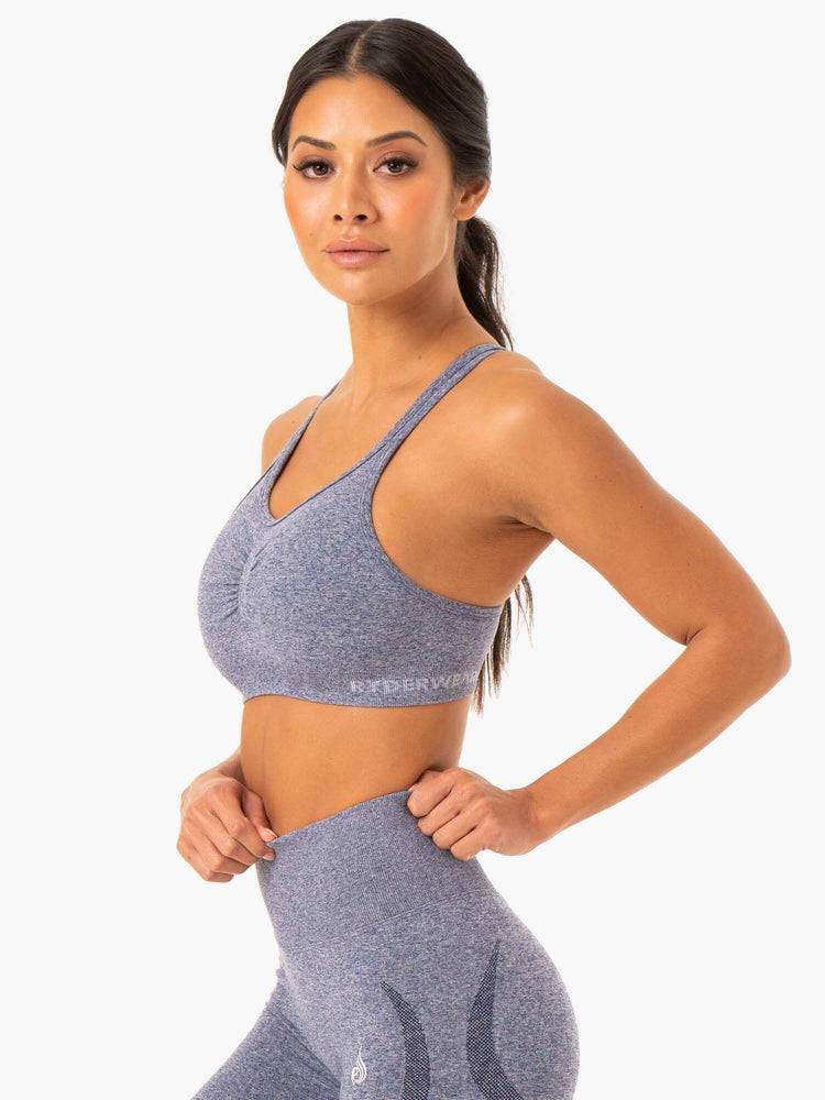 Ryderwear Women Sports Bra Sculpt Seamless Women's Sports Bra Navy Marl | CA1751SO