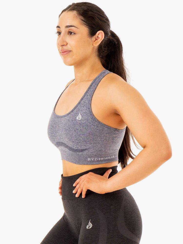 Ryderwear Women Sports Bra Sculpt Seamless Racer Back Women's Sports Bra Navy Marl | CA1917CE