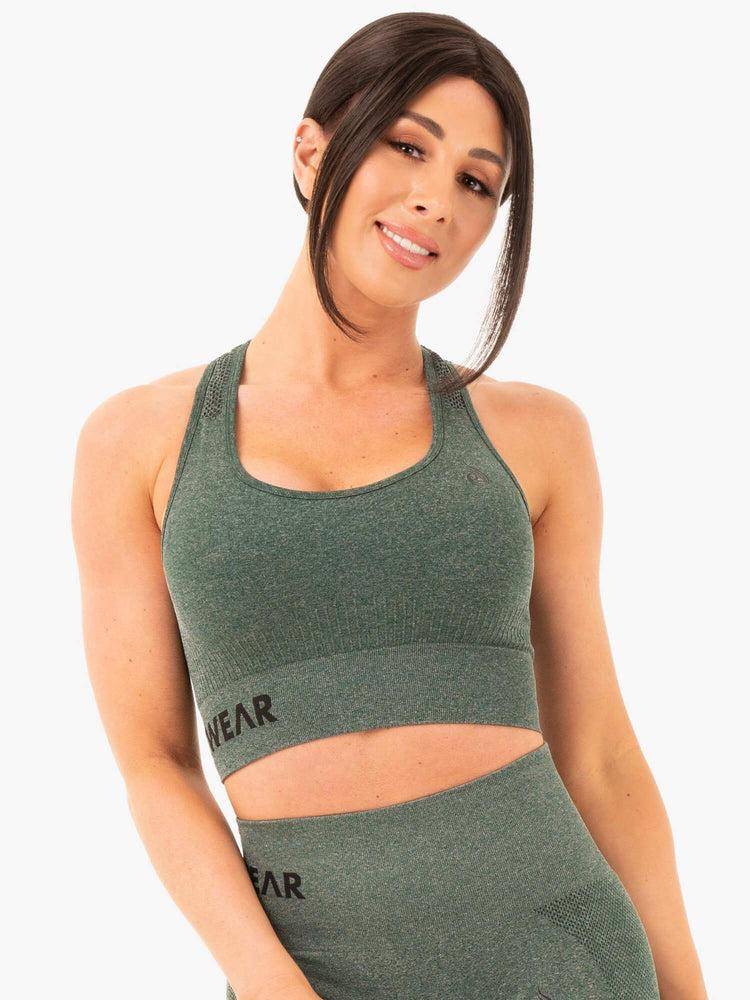 Ryderwear Women Sports Bra Seamless Staples Women\'s Sports Bra Forest Green Marl | CA1606VD