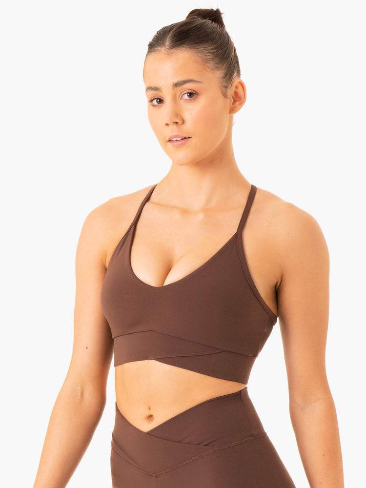 Ryderwear Women Sports Bra Serene Cross Over Women's Sports Bra Chocolate | CA1874TV