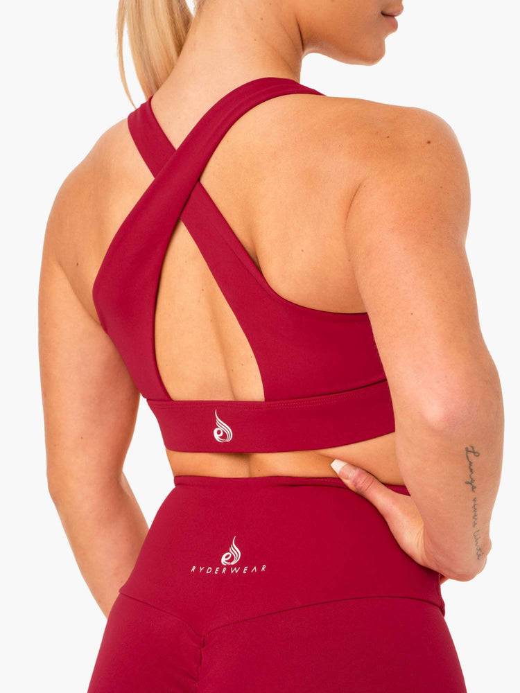 Ryderwear Women Sports Bra Staples Cross Over Women's Sports Bra Wine Red | CA1732LH