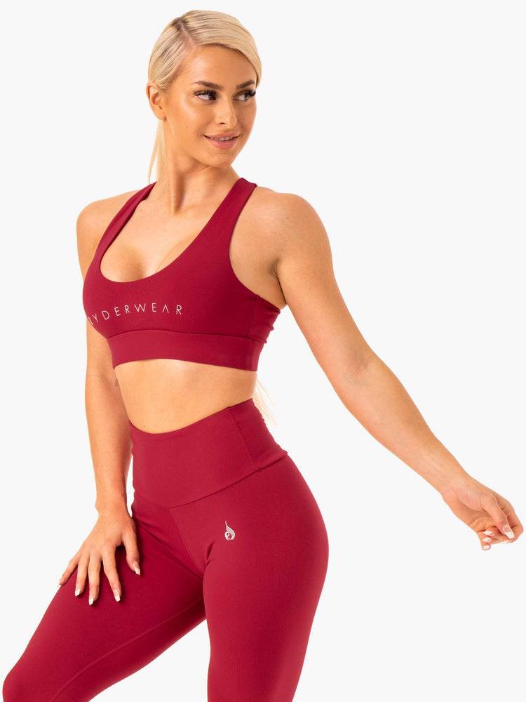 Ryderwear Women Sports Bra Staples Cross Over Women's Sports Bra Wine Red | CA1732LH