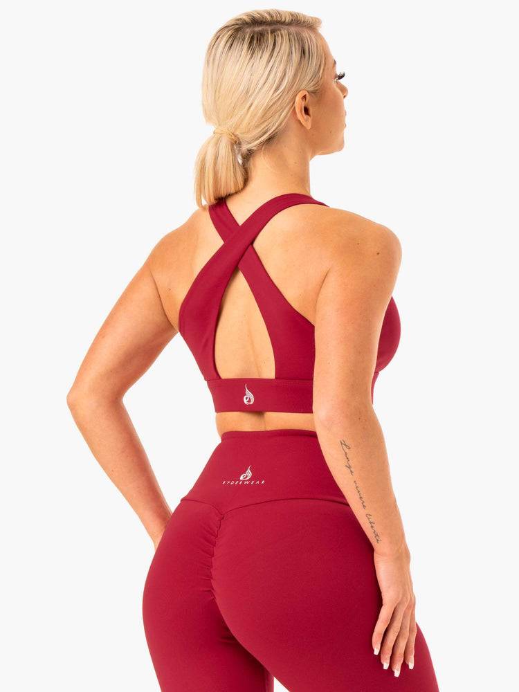 Ryderwear Women Sports Bra Staples Cross Over Women's Sports Bra Wine Red | CA1732LH