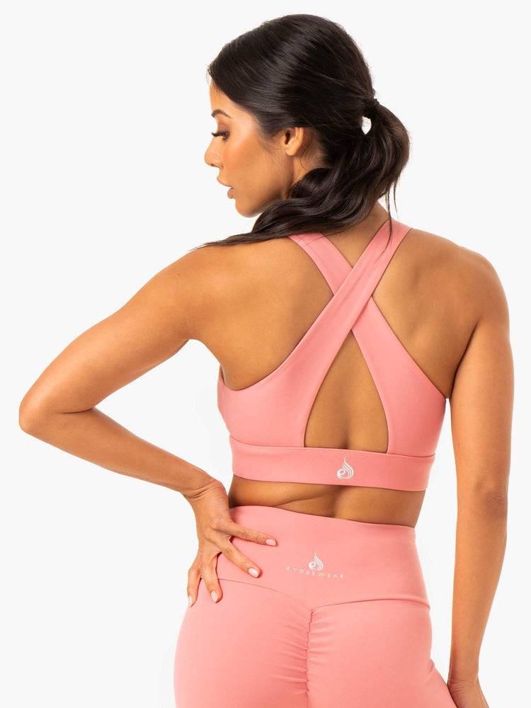 Ryderwear Women Sports Bra Staples Cross Over Women\'s Sports Bra Rose Pink | CA1770TV