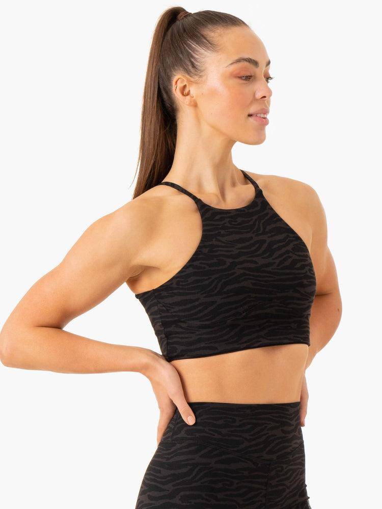 Ryderwear Women Sports Bra Transform Reversible Sports Crop Women's Sports Bra Black Zebra | CA1855SO