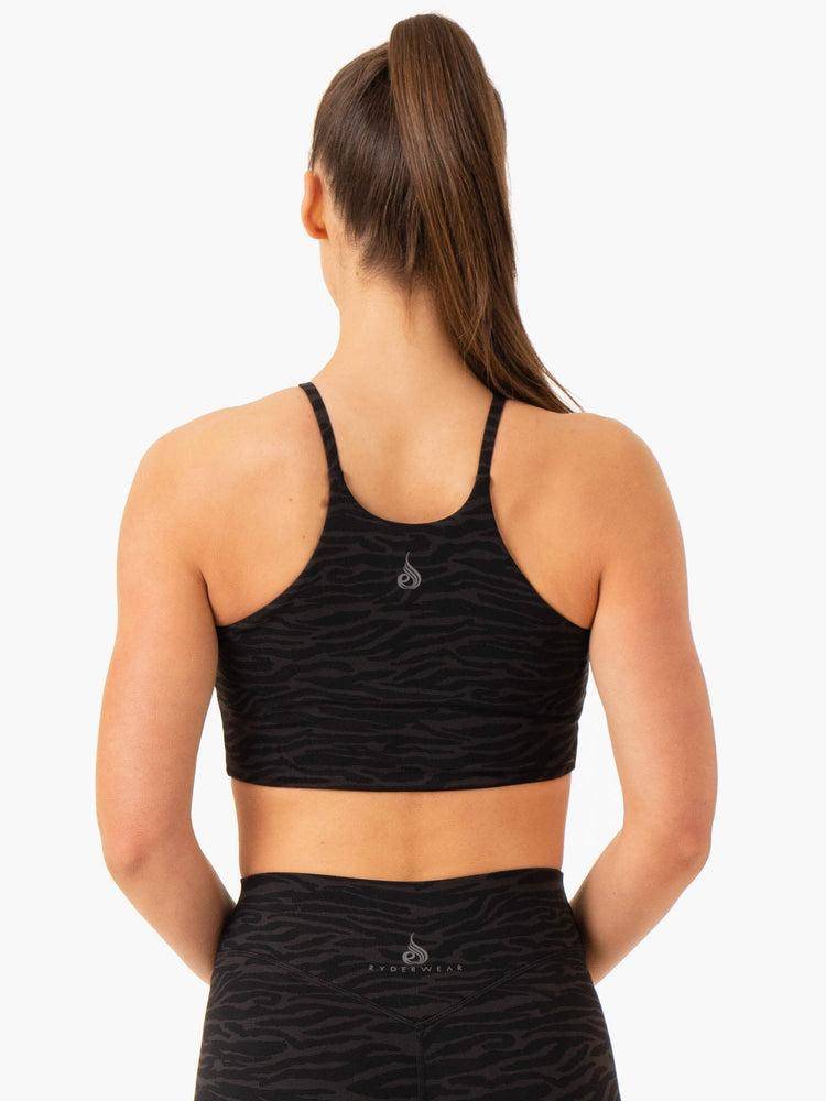 Ryderwear Women Sports Bra Transform Reversible Sports Crop Women's Sports Bra Black Zebra | CA1855SO