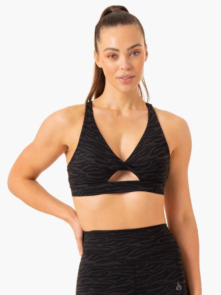 Ryderwear Women Sports Bra Transform Twist Women\'s Sports Bra Black Zebra | CA1831FM