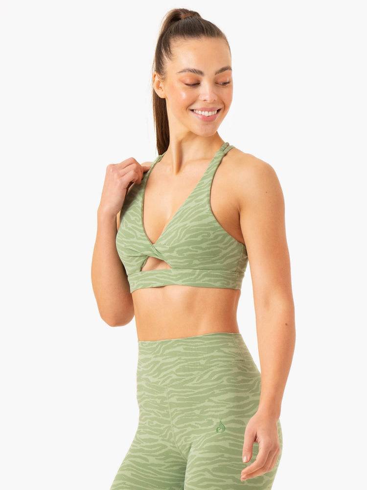 Ryderwear Women Sports Bra Transform Twist Women's Sports Bra Jade Green Zebra | CA1914LH