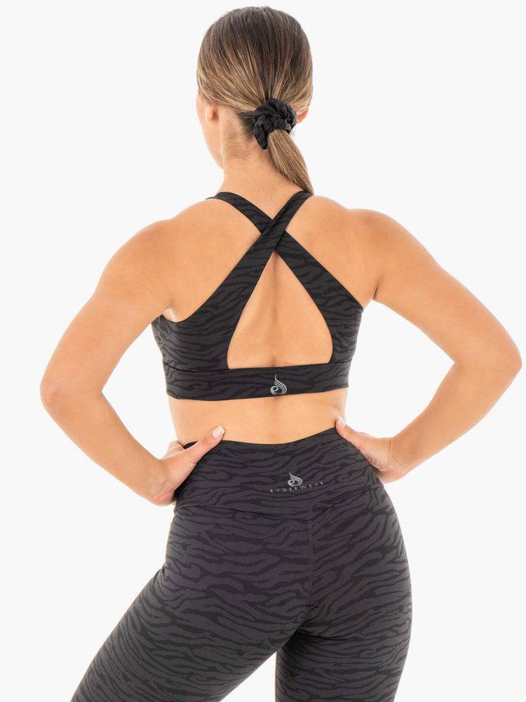 Ryderwear Women Sports Bra Wild Cross Over Women's Sports Bra Black Zebra | CA1673SO