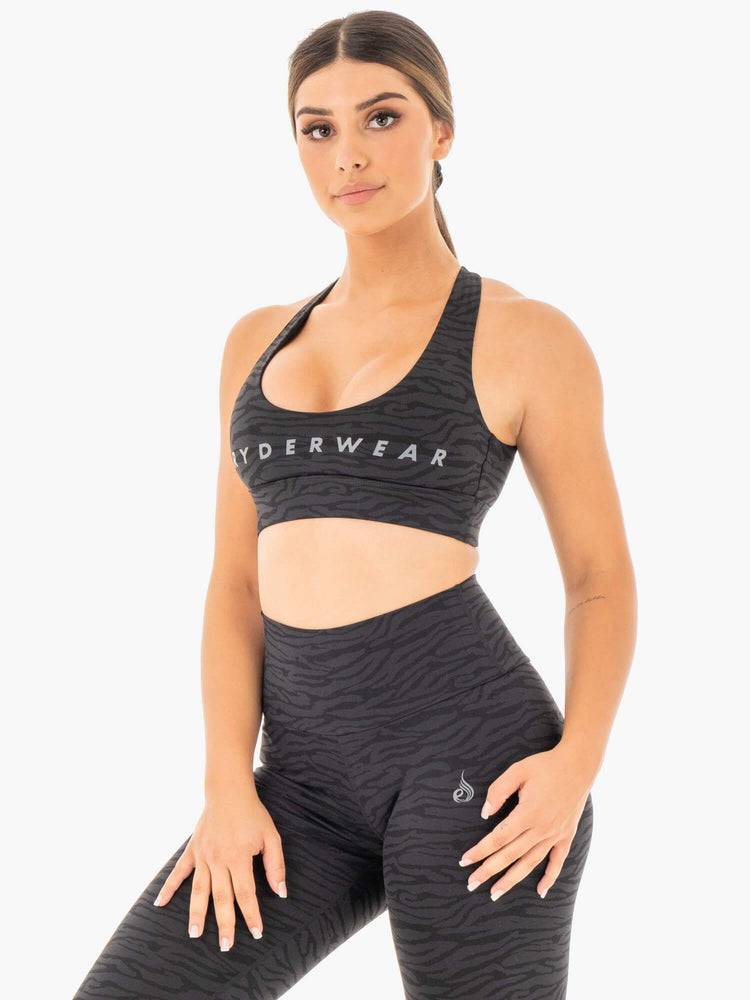 Ryderwear Women Sports Bra Wild Cross Over Women's Sports Bra Black Zebra | CA1673SO