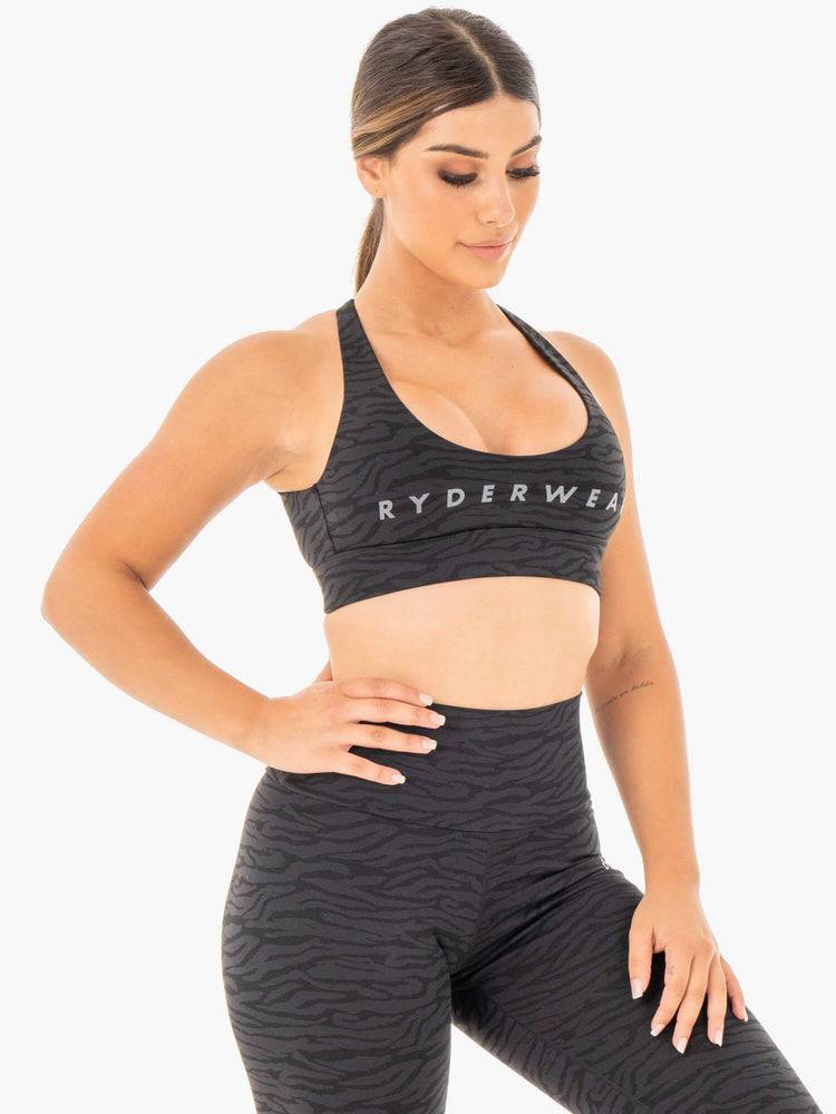 Ryderwear Women Sports Bra Wild Cross Over Women's Sports Bra Black Zebra | CA1673SO