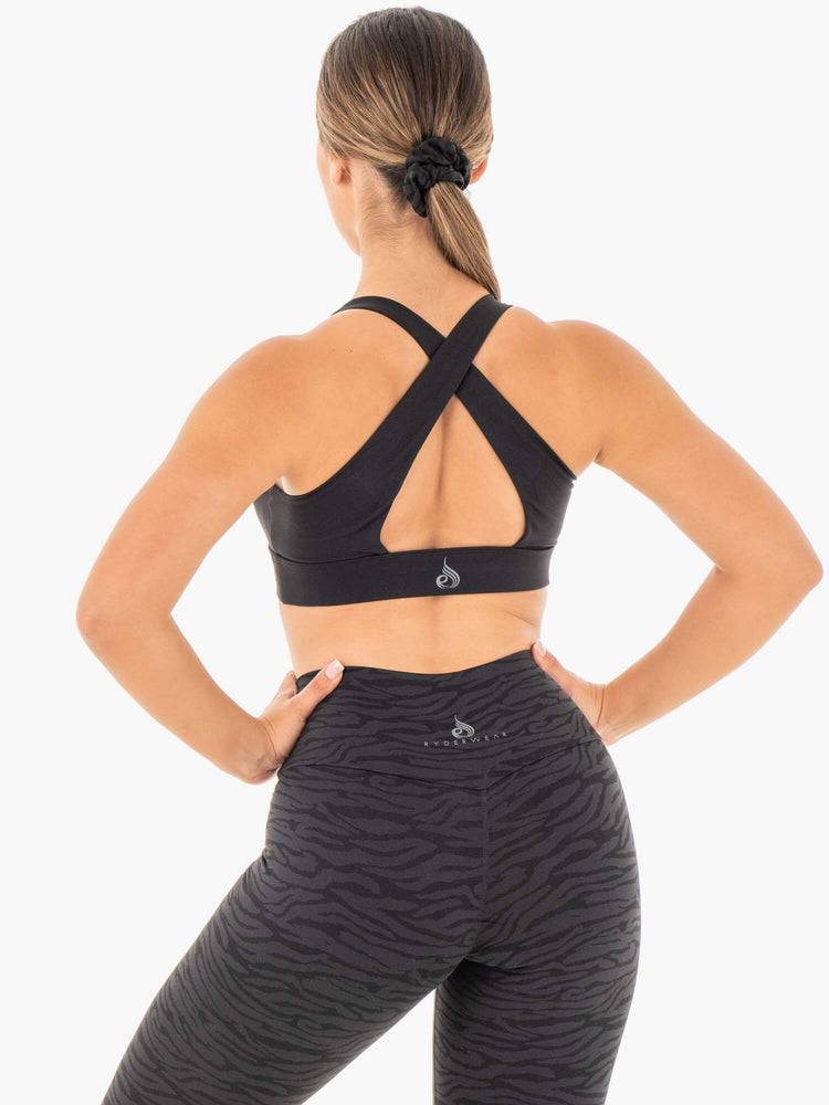 Ryderwear Women Sports Bra Wild Cross Over Women's Sports Bra Black | CA1677HK