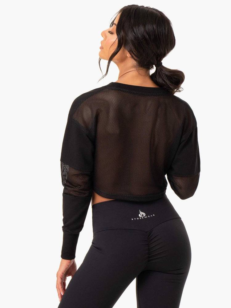 Ryderwear Women Sweaters Amazon Mesh Cropped Women's Sweaters Black | CA1555BC