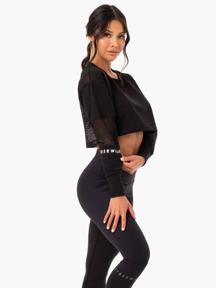 Ryderwear Women Sweaters Amazon Mesh Cropped Women's Sweaters Black | CA1555BC