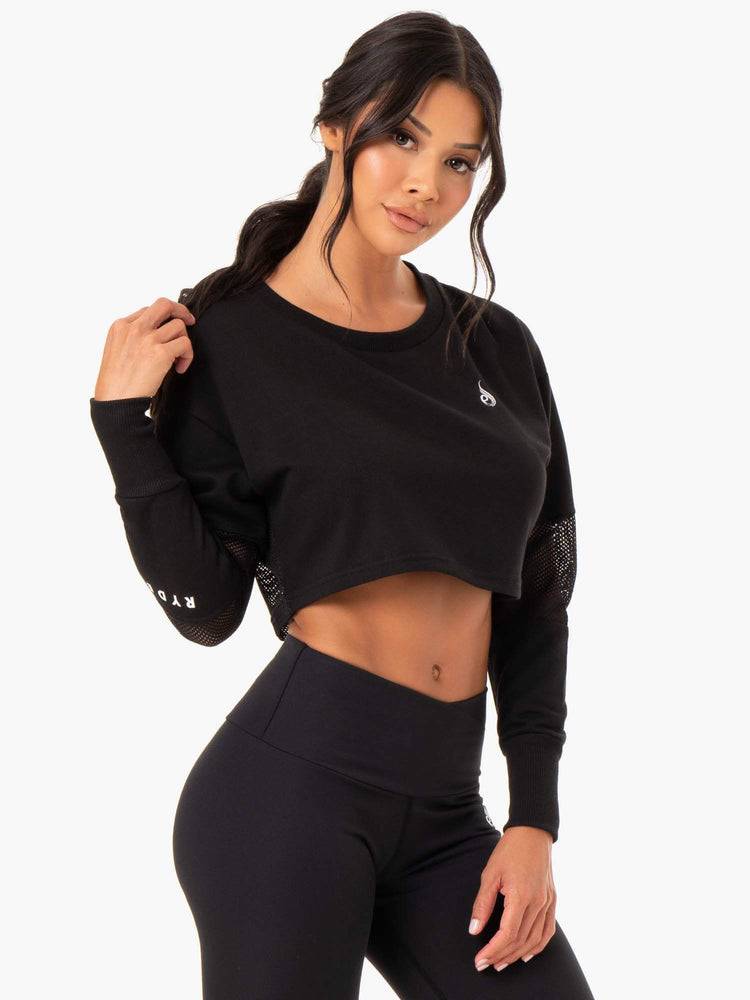 Ryderwear Women Sweaters Amazon Mesh Cropped Women's Sweaters Black | CA1555BC